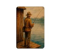 Targa rustica a forma di pescatore ad acquerello retrò, in metallo, stile chic, retrò, pittura in ferro, decorazione da parete, per bar, grotte, bar, famiglie, garage, 20 x 30 cm
