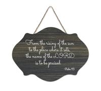 Targa rustica da appendere in legno con citazione "From The Rising of The Sun to The Place Where It Sets, The Name of The Lord Is to Be Loed" (lingua italiana non garantita), decorazione da parete per