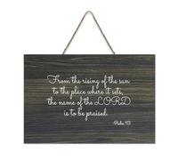 Targa rustica da appendere in legno con citazione "From The Rising of The Sun to The Place Where It Sets, The Name of The Lord Is to Be Loed" (lingua italiana non garantita), decorazione da parete per