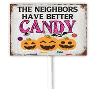 Targa rustica in alluminio con picchetto per Halloween "The Neighbors Have Better Candy" per esterni, giardino, prato, patio, feste, 30,5 x 20,3 cm, 31 ottobre