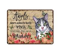 Targa rustica in latta con gatto angels Don't Always Have Wings Somethings They Have Whiskers, targa in metallo con animali della giungla, 30,5 x 40,6 cm, resistente alle intemperie, decorazione da