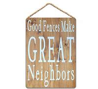 Targa rustica in latta con scritta in inglese Good Fences Make Great Neighbors Farmhouse Decor divertente regalo di inaugurazione della casa Country Decor Cartello dipinto a mano personalizzato 20,3 x