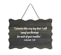 Targa rustica in legno con citazione "I Promise This Very Day That I Will Repay Two Blessings for Each of Your Troubles", cartello decorativo da parete per soggiorno, camera da letto, porta finestra