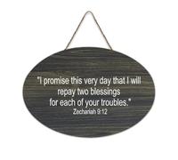 Targa rustica in legno con citazione "I Promise This Very Day That I Will Repay Two Blessings for Each of Your Troubles", cartello decorativo da parete per soggiorno, camera da letto, porta finestra