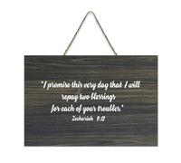 Targa rustica in legno con citazione "I Promise This Very Day That I Will Repay Two Blessings for Each of Your Troubles", cartello decorativo da parete per soggiorno, camera da letto, porta finestra