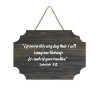 Targa rustica in legno con citazione "I Promise This Very Day That I Will Repay Two Blessings for Each of Your Troubles", cartello decorativo da parete per soggiorno, camera da letto, porta finestra