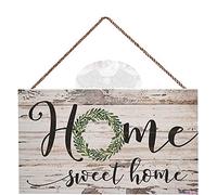 Targa rustica in legno con scritta "Home Sweet Home" in legno imbiancato, da appendere alla parete, con scritta "Happen", decorazione artistica da parete in legno, 20 x 30 cm, con ananas di benvenuto