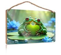 Targa rustica in legno con scritta "Love In The Rainforest: Two Frogs Share A Heart", divertente cartello artistico per bagno o dispensa in legno per cucina (15 x 28 cm)