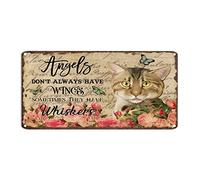 Targa rustica in metallo con gatto e scritta in inglese "Angels Don't Always Have Wings Somethings They Have Whiskers", 15,2 x 30,5 cm, in metallo, antiruggine, per casa, caffè, ufficio, negozio