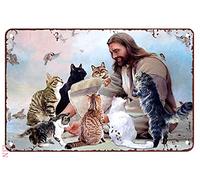 Targa rustica in metallo con Gesù Cristiano Dio circondato da gatti angeli per persone che amano i gatti, poster e immagine artistica da parete per la casa e la camera da letto, poster in latta chic