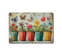 Targa rustica in metallo con motivo floreale e farfalla, vintage, per giardino, camera da letto, caffetteria, bar, grotta, casa, decorazione da parete, poster in metallo, 20,3 x 30,5 cm