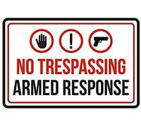 Targa rustica in metallo con scritta in inglese "No Trespassing Armed Response", grande targa decorativa da parete in alluminio, 20,3 x 30,5 cm