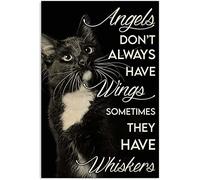 Targa rustica in metallo per la decorazione della casa, smoking, gatto nero, angeli, Don't Always Have Wings Sometimes They Have Whiskers, decorazione da parete in metallo, divertente, regalo per