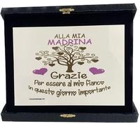 targa targhetta metallo scatola scritta al mio madrina grazie battesimo cresima