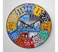 Targa - Targhetta Per Auto Con Numeri Vintage Art. N Rotondo Orologio Da Parete Facile Lettura Orologio Muro Silenzioso Quarzo Orologi Da Appendere Per Scuola Soggiorno Interno 25Cm