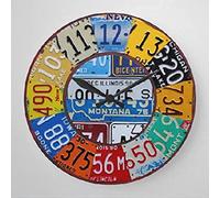 Targa - Targhetta Per Auto Con Numeri Vintage Rotondo Orologio Muro Senza Ticchettio Quarzo Orologi Da Appendere Silenzioso Orologio Da Parete Per Scuola Ufficio Bar 25Cm
