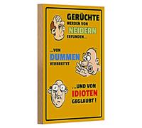 Targa umoristica in legno "Le voci sono inventate da invidiari" | Divertente decorazione da parete per ufficio e casa | Giallo con design a cartoni animati | 12 cm x 18 cm