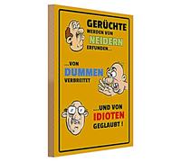 Targa umoristica in legno "Le voci sono inventate dagli invidiati", divertente decorazione da parete per ufficio e casa, colore giallo con design a cartoni animati, 30 cm x 40 cm