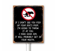 Targa umoristica vintage con scritta in inglese "No Pooping Dog" "I will Throw Poop Back to You" divertente Pick Up Your Dog's Poop, cartello in alluminio da cortile con paletto, targa in metallo per