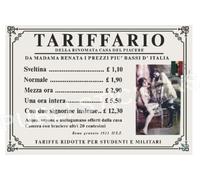 TARGA VINTAGE 1923 CASA DI TOLLERANZA "TARIFFARIO DA MADAMA RENATA PREZZI PIU’ BASSI D’ITALIA" IMMAGINE RESTAURATA PUBBLICITA' STORICA 20x14cm