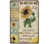 Targa vintage con girasole Life Is Short So Live It Memories Are Precious, decorazione da parete vintage per casa, cucina, bar, bar, grotta, 20,3 x 30,5 cm
