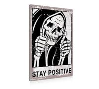 Targa vintage con teschio con scritta "Stay Positive", in metallo, decorazione da parete, divertente, per casa, soggiorno, camera da letto, regalo, 20,3 x 30,5 cm