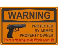 Targa vintage in alluminio con scritta in lingua inglese "There Is Nothing Here Worth Your Life, Protected By Armed Property Owner", 20,3 x 30,5 cm
