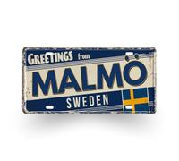 Targa Vintage in Metallo Città Scandinave - Decorazione da Parete in Stile Targa Auto - Helsinki, Oslo, Copenhagen, Stoccolma e Altre - Souvenir Nordico Retrò (12 Malmö)