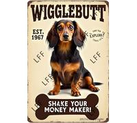 Targa vintage in metallo con bassotto, wigglebutt Cookie Shake Your Money Maker, poster artistico da parete, 20,3 x 30,5 cm