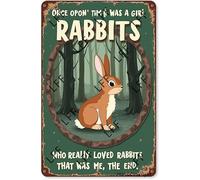 Targa vintage in metallo con coniglietti Once Upon A Time There Was A Girl Who Really Love Rabbbits per il giorno di Pasqua, poster da parete 20,3 x 30,5 cm