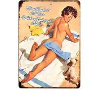 Targa vintage in metallo con pin up girl getting hot take clothes off man cave per casa, bar, pub, cucina, garage, ristorante, decorazione da parete, 30,5 x 20,3 cm
