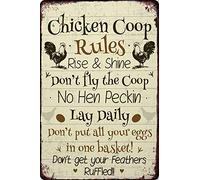 Targa vintage in metallo con scritta "Chicken Coop Rules Rise and Shine Man Cave" per casa, bar, pub, cucina, garage, ristorante, decorazione da parete, 40,6 x 30,5 cm