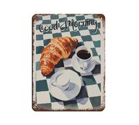 Targa vintage in metallo con scritta "Good Morning Croissants and Coffee", decorazione artistica da parete per pub, club, caffetteria, bar, decorazione artistica da parete per casa, retrò, 30 x 40 cm