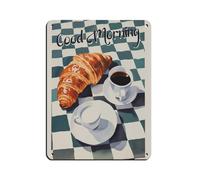 Targa vintage in metallo con scritta "Good Morning Croissants and Coffee", decorazione artistica da parete per pub, club, caffetteria, bar, decorazione artistica da parete per casa, retrò, 30 x 40 cm