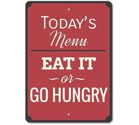 Targa vintage in metallo con scritta in lingua inglese "Kitchen Menu Today fts Menu Eat It or Go Hungry for Home Bar Pub Kitchen Garage Restaurant Wall Deocr Signs 30,5 x 20,3 cm, At025