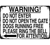 Targa vintage in metallo con scritta "No Trespassing Signs Do Not Enter Open Gate Dogs Running Free Please Ring The Bell", poster per casa, cortile, porta, decorazione per interni ed esterni, 20 x 30