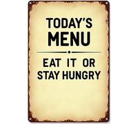 Targa vintage in metallo con scritta "Today's Menu Eat It Or Starve", in alluminio, accessori metallici, 30,5 x 20,3 cm