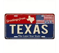 Targa vintage in metallo da 6x12 pollici con saluto del Texas, finitura opaca, design con bandiera americana e stella solitaria dello Stato, targa anteriore decorativa Tagli UnicaABS