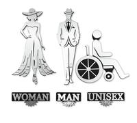 Targa WC in Laminato Plastico Argento - Decorazioni Eleganti per Bagni Pubblici e Privati - Uomo, Donna, Disabili, Unisex - Adesivi per Porte e Muri Interni o Esterni