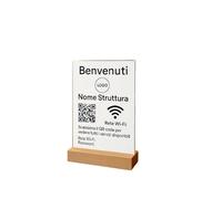 Targa Wi-fi Bar Hotel B&B Strutture Ricettive - Targhetta Qr-Code Acrilico Base Legno Personalizzata con Logo per Locali Camere Hall Reception (Bianco latte)