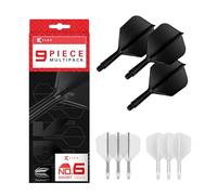 Target Darts K-Flex Integrated Dart Flights And Shafts, Stelo Corto (19mm), No.6 Flight, 9-Pack Bundle, Nero, Bianco e Trasparente | Kflex 2 in 1 Flight And STEM, Professional Darts Accessories