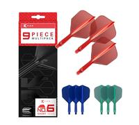 Target Darts K-Flex Integrated Dart Flights And Shafts, Stelo Corto (19mm), No.6 Flight, 9-Pack Bundle, Rosso, Blu e Verde | Kflex 2 in 1 Flight And STEM, Professional Darts Accessories