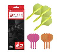 Target Darts K-Flex Integrated Dart Flights And Shafts, Stelo Intermedio (26 mm), No.2 Flight, Confezione da 9 Pezzi, Rosa Neon, Arancione e Giallo