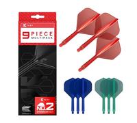 Target Darts K-Flex Integrated Dart Flights And Shafts, Stelo Intermedio (26 mm), No.2 Flight, Confezione da 9 Pezzi, Rosso, Blu e Verde