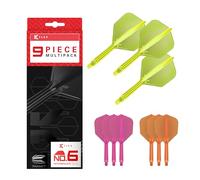 Target Darts K-Flex Integrated Dart Flights and Shafts, Stelo Intermedio (26mm), No.6 Flight, 9-pack Bundle, Rosa Neon, Arancione e Giallo | Kflex 2 In 1 Flight and Stem, Professional Dart Accessories