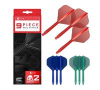 Target Darts K-Flex Integrated Dart Flights And Shafts, Stelo Medio (33 mm), No.2 Flight, Confezione da 9 Pezzi, Rosso, Blu e Verde
