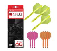Target Darts K-Flex Integrated Dart Flights And Shafts, Stelo Medio (33mm), No.6 Flight, 9-Pack Bundle, Rosa Neon, Arancione e Giallo | Kflex 2 in 1 Flight And STEM, Professional Darts Accessories