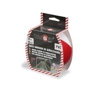 TARGET - Nastro di segnalazione adesivo, 33 m | per marcatura di pavimenti e oggetti, avviso di sicurezza (Rosso e Bianco, 33 M X 50 mm)