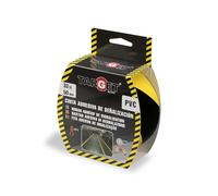 TARGET - Nastro di segnalazione adesivo, 33 m | per marcatura di pavimenti e oggetti, avviso di sicurezza (Giallo e Nero, 33 M X 50 mm)