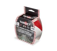 TARGET - Nastro di segnalazione adesivo, 33 m | per marcatura di pavimenti e oggetti, avviso di sicurezza (Rosso e Bianco, 33 M X 50 mm)